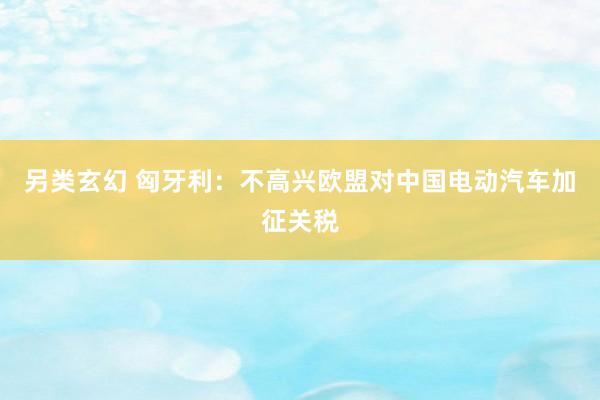 另类玄幻 匈牙利:不高兴欧盟对中国电动汽车加征关税